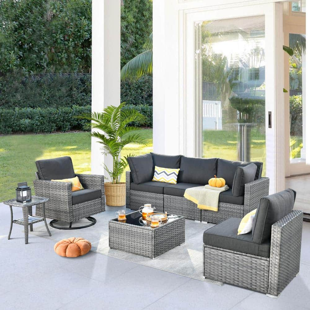 weaxty W Daffodil M Gray 7-Piece Wicker Patio Outdoor Conversation Sofa ...