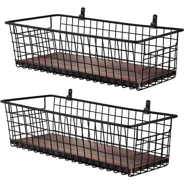 Unbranded Black 16.5 in. x 3.5 in. Metal Decorative Basket Set of 2 with Handles