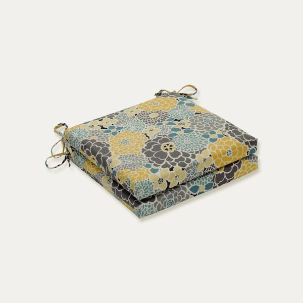 Pillow Perfect Floral 20 x 20 Outdoor Dining Chair Cushion in Blue/Tan (Set of 2)