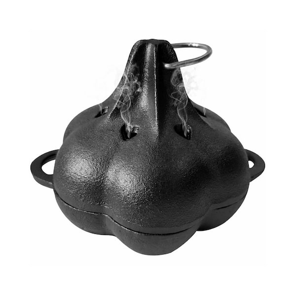 Pre-Seasoned Cast Iron Smoker Box Pots/Pans and Garlic Roaster for Gas Grill Pellet Grill Charcoal Oven 1-Piece