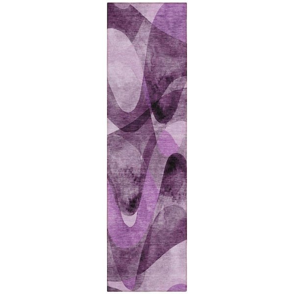 Purple 2 ft. x 8 ft. Woven Abstract Polyester Runner Indoor / Outdoor Area Rug