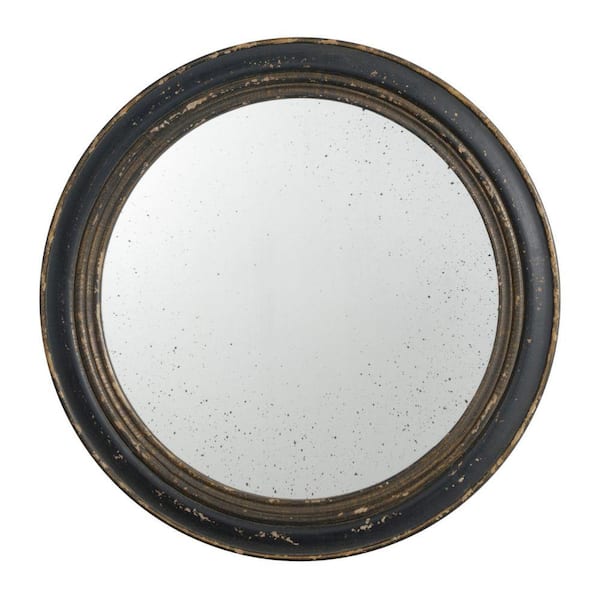 Benjara 23.6 in. W x 23.6 in. H Brown Round Molded Trim Wood Frame Wall Mount Mirror
