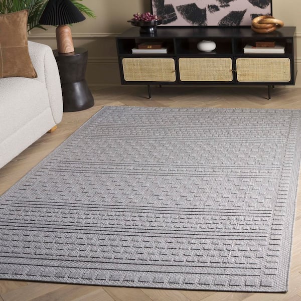 Milos Gray 8 ft. x 10 ft. High-Low Geometric Striped Indoor/Outdoor Area Rug