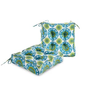 Green Blue Outdoor Beach Seat Cushions Pack of 2 Tufted Patio Chair Pads Square Foam for Dining Chair 19"X19"X5"