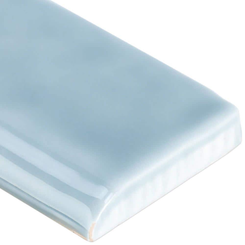 Brookline Light Blue Polished Ceramic Bullnose Tile 2x10