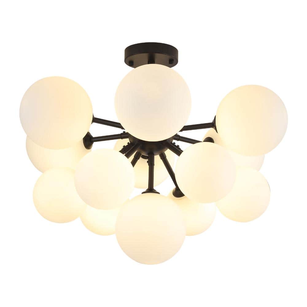 13-Light Modern Black Semi-Flush Mount Ceiling Light With Milky Glass Globes price history on PriceWatchPro
