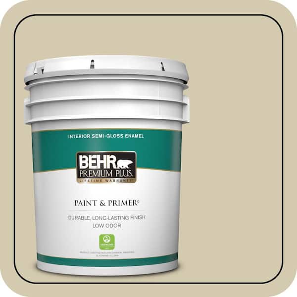BEHR PREMIUM PLUS 5 gal. #770C-3 Sand Fossil Semi-Gloss Enamel Low Odor Interior Paint & Primer