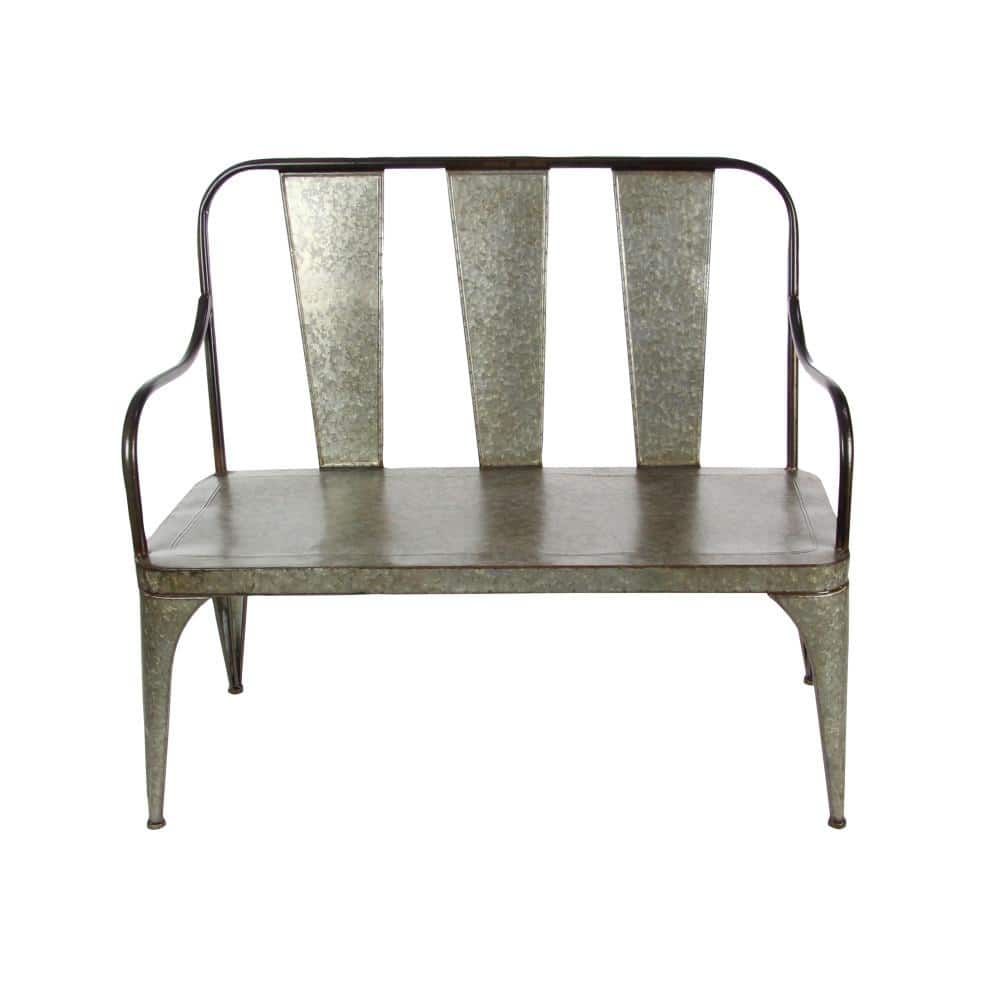 Silver Metal Farmhouse Outdoor Garden Bench, 2-Seater