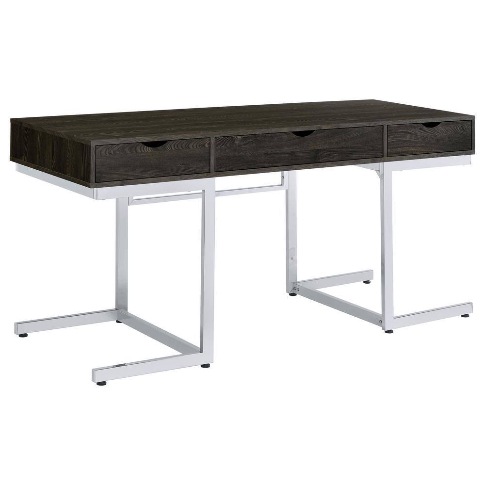 Noorvik Dark Oak and Chrome 3-Piece Writing Desk Set