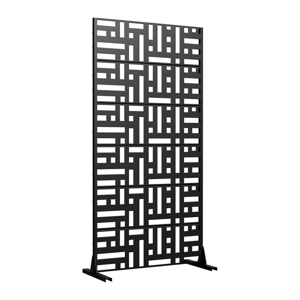1-Piece 46.8 in. W x 71.37 in. H Black Outdoor Metal Screen Decorative Art Panel (6-Piece Assembly)