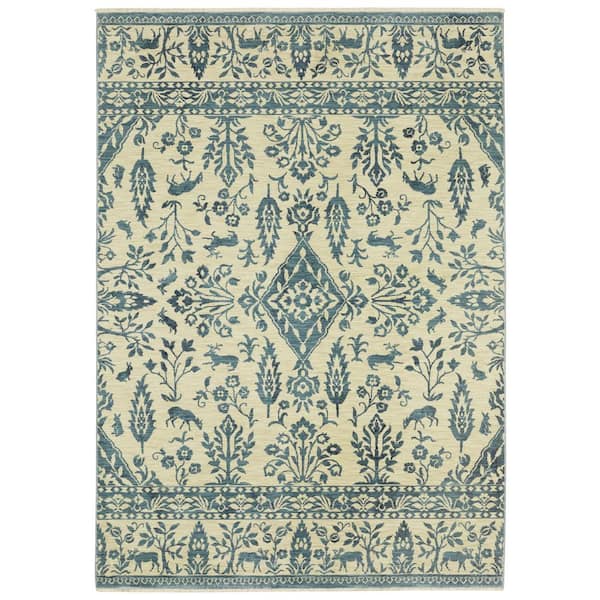 AVERLEY HOME Fleetwood Ivory Doormat 3 ft. x 5 ft. Border Oriental Floral Polypropylene Fringe Edge Indoor Area Rug