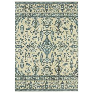 Fleetwood Ivory/Blue 7 ft. x 10 ft. Border Oriental Floral Polypropylene Fringe Edge Indoor Area Rug