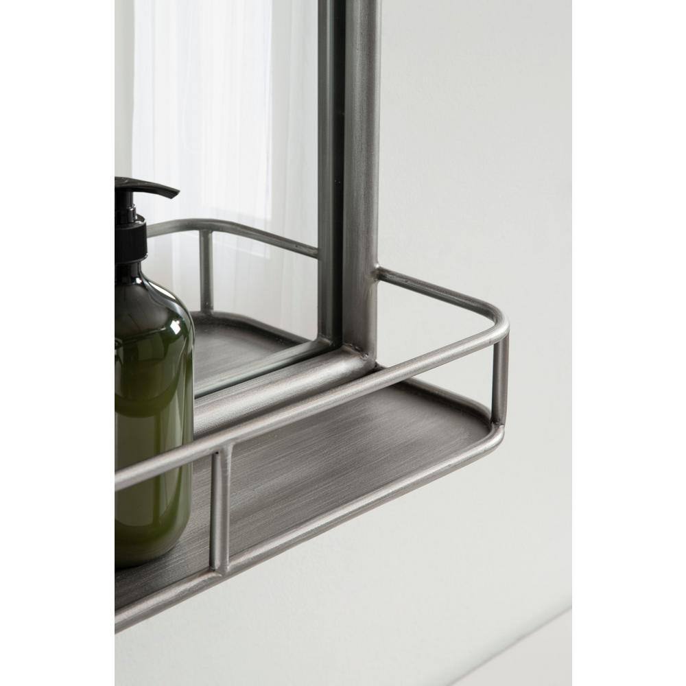 Silver Rectangular Metal Bathroom Mirror with Shelf