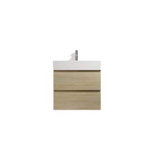 Yunus 23 in. W x 18 in. D x 24 in. H Single Sink Floating Bath Vanity in Light Oak with White Resin Top