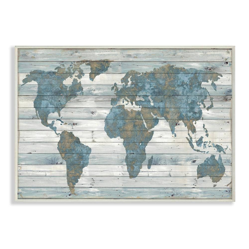 "10 in. x 15 in. ""Slate Blue and Tan Rustic Weathered World Map"" by Artist Jamie MacDowell Wood Wall Art" price history on PriceWatchPro
