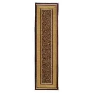 Ottohome Collection Non-Slip Rubberback Bordered Design 3x10 Indoor Runner Rug, 2 ft. 7 in. x 9 ft. 10 in., Brown