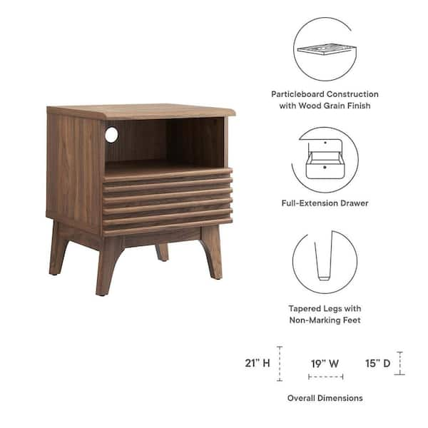 MODWAY Render 1-Drawer Nightstand in Walnut MOD-7070-WAL - The