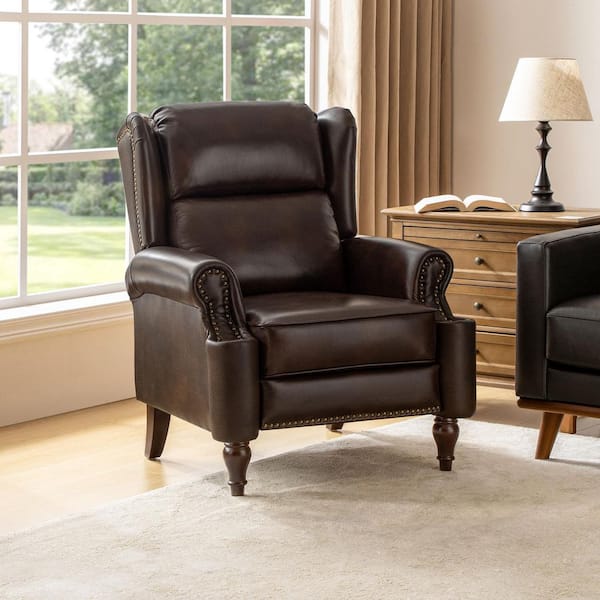 Cristoforo Espresso 34 in. W Genuine Leather Manual Recliner