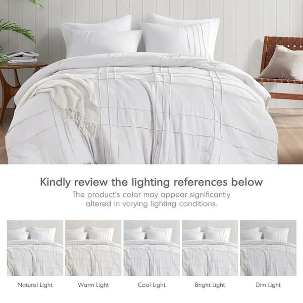 Porter 3-Piece White Microfiber Queen Soft Washed Pleated Comforter Set