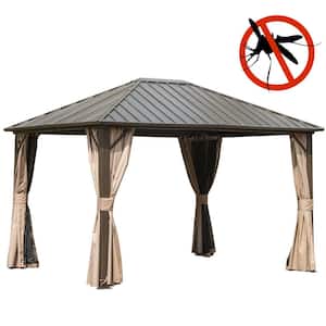 10 ft. x 12 ft. Brown Permanent Outdoor Galvanized Steel Roof Gazebo with Aluminum Frame