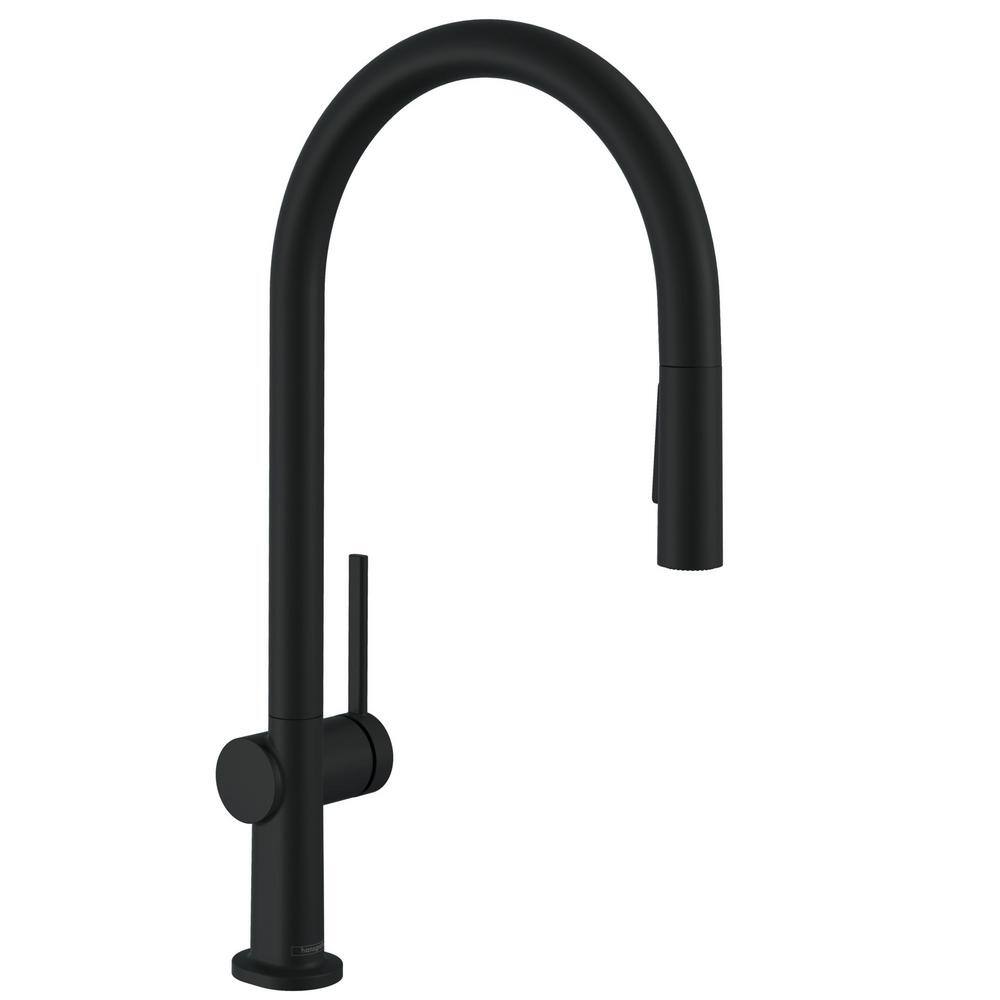 Matte Black High Arc Kitchen Faucet with Pull-out Spray