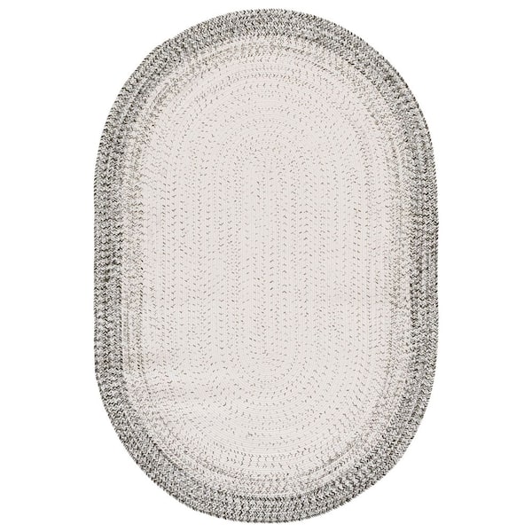 Braided 4 ft. x 6 ft. Oval Ivory/Gray Border Gradient Washable Indoor/Outdoor Area Rug