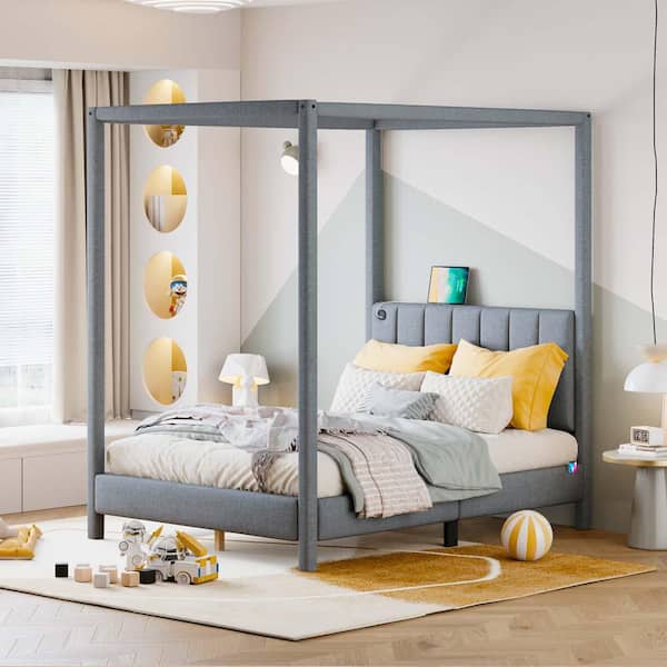 wetiny Gray Full Platform Bed