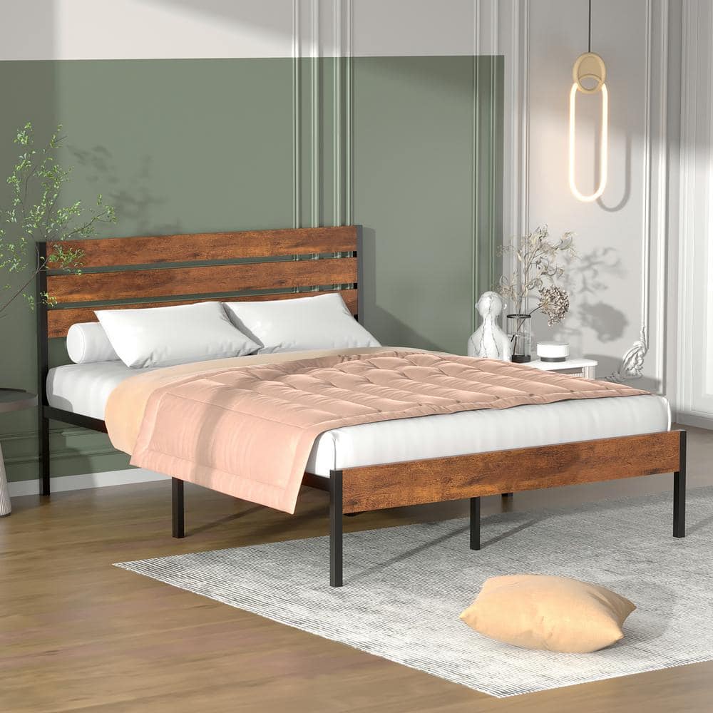 4-Pieces Queen Upholstered Platform Bed Frame Sets with Two Nightstands and  Storage Bench, Wooden Slats Support Mattress Foundation, No Box Spring