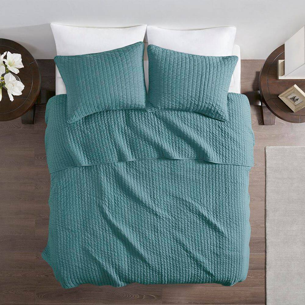 Teal Twin Microfiber Reversible Quilt Set