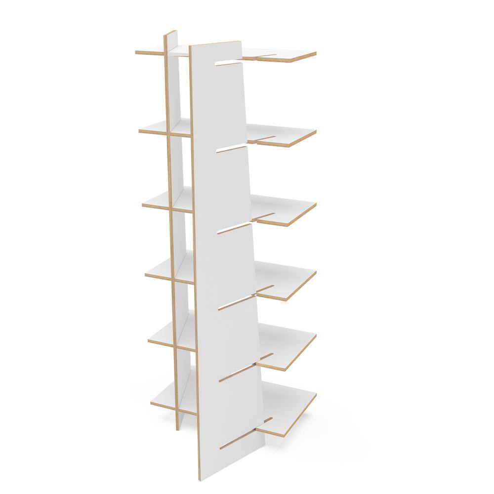 EcoFriendly White and Light Brown Wood Ladder Bookcase with 6 Shelves