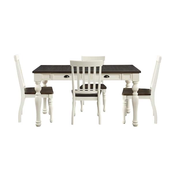 Steve Silver Joanna 5-Piece Ivory and Mocha Brown Wood 4 Drawer Dining Set with 4 Side Chairs (Seats 4)