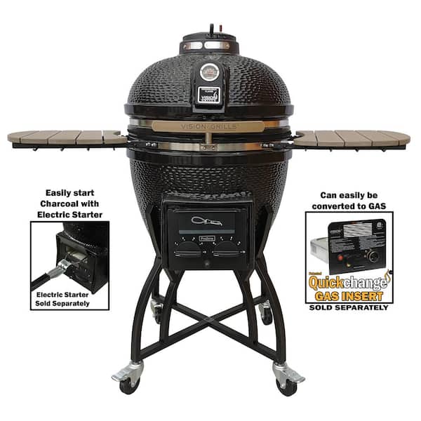 Stijgen Overtreding Voorzieningen Vision Grills 22 in. Kamado S-Series Ceramic Charcoal Grill in Black with  Cover, Cart, Side Shelves, Two Cooking Grates and Ash Drawer S-4C1D1 - The  Home Depot