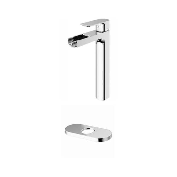 Amada Single Handle Single-Hole Vessel Faucet and 5.5 in. Deck Plate Combo in Chrome (2-Piece)
