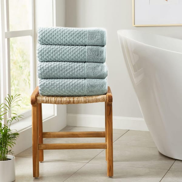FRESHFOLDS Pastel Blue Ultra-Soft 100% Cotton Diamond Waffle 4-Pack Bath Towels