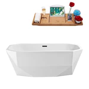 63 in. Acrylic Flatbottom Non-Whirlpool Bathtub in Glossy White with Matte Black Drain and Overflow Cover
