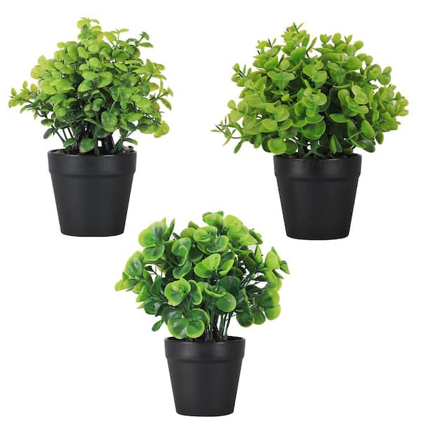 3-Pack 8.5 in. Green Artificial Plant Small Fake Plants for Table Desk Home Bathroom Office Decor