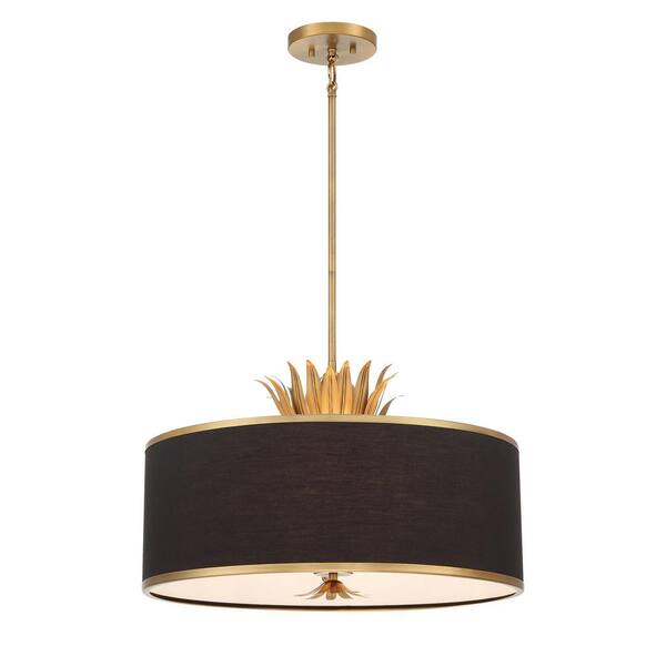 Minka Lavery Caprio 60Watt 4Light Natural Brushed Brass Drum Pendant Light with Onyx Fabric
