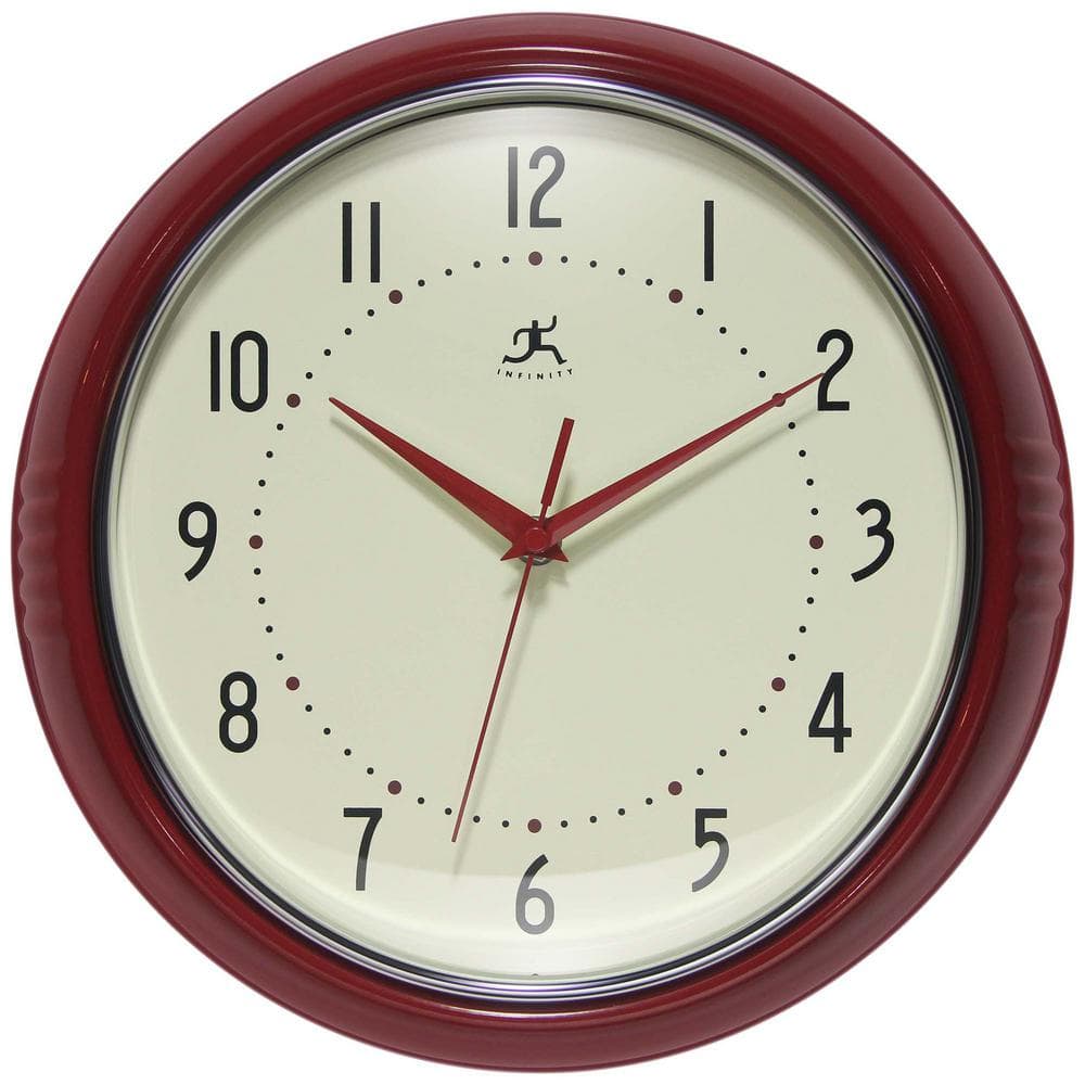 Infinity Instruments Retro Round Red Aluminum Wall Clock, 12 in ...