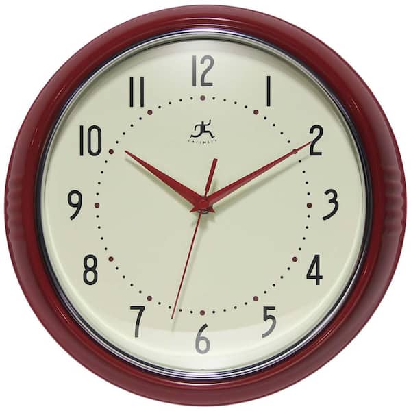 Retro Round Red Aluminum Wall Clock, 12 in.