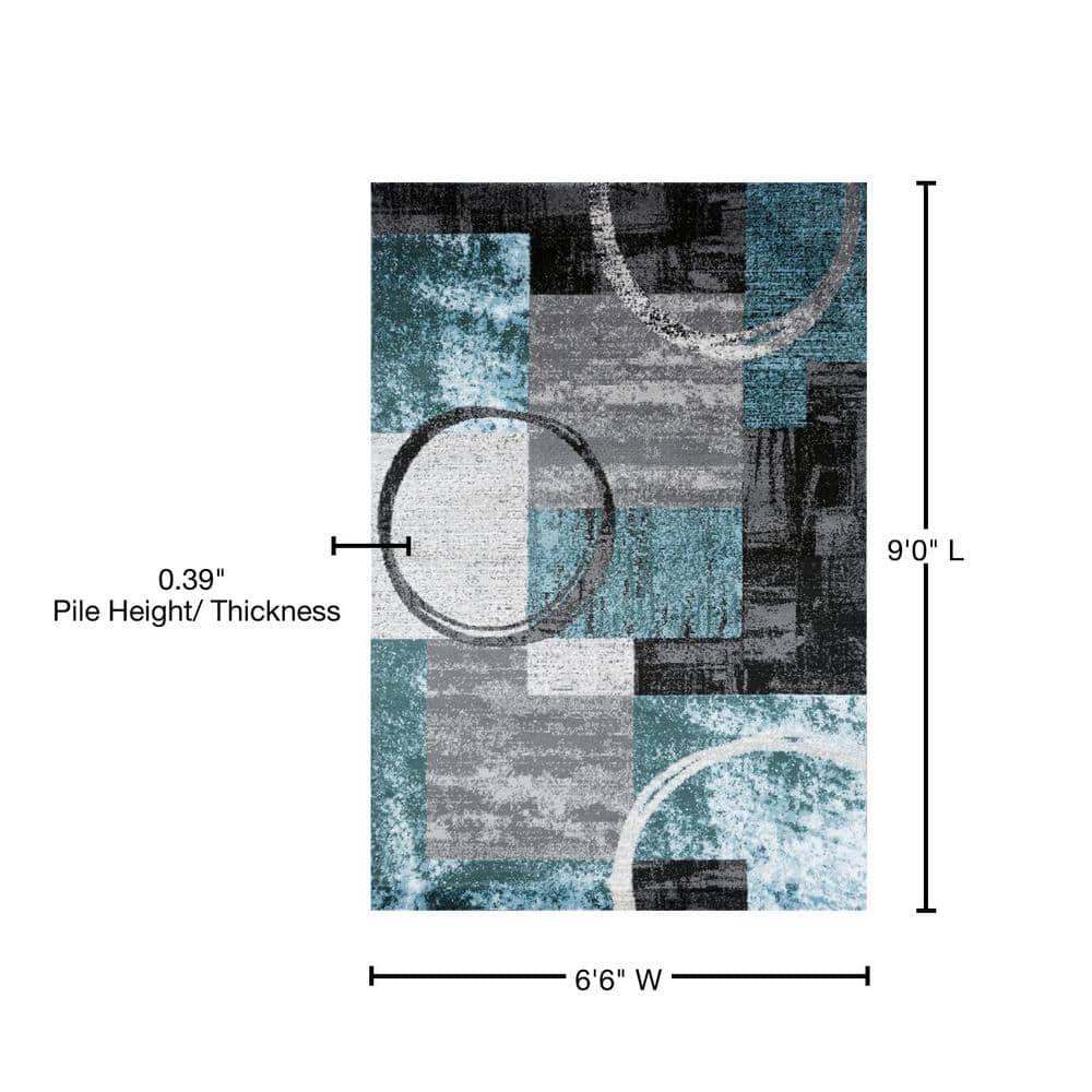 Elegance Abstract Blue-Gray Synthetic Area Rug, 80"x5"