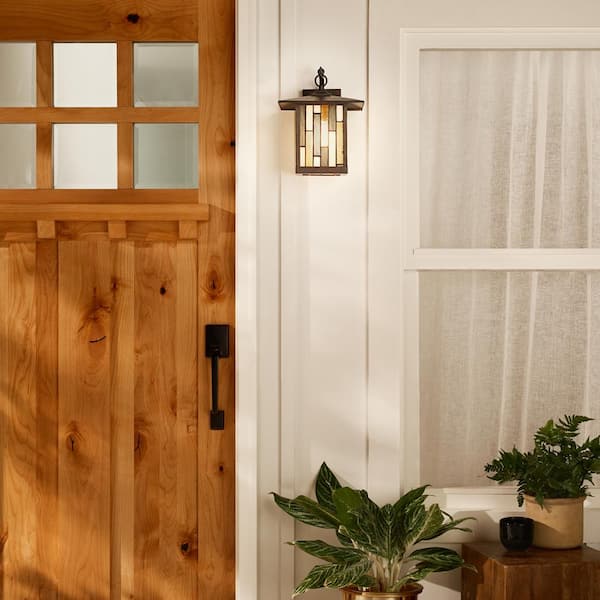 Maelen 1-Light Oil Rubbed Bronze Outdoor Stained Glass Wall Lantern Sconce