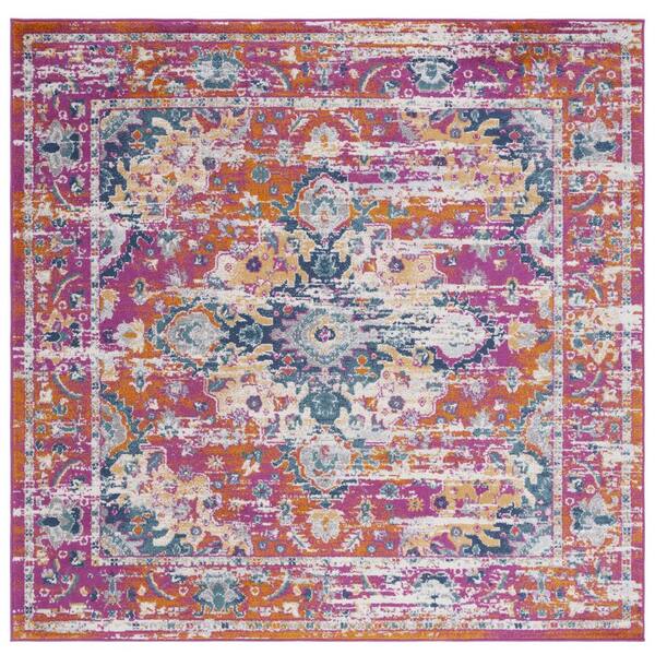 SAFAVIEH Madison Fuchsia/Gold 7 ft. x 7 ft. Border Floral Geometric