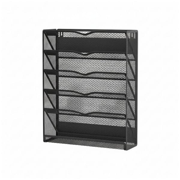 12.6 in. x 4.2 in. 6-Tier Black Metal Wall Magnetic Magazine Rack