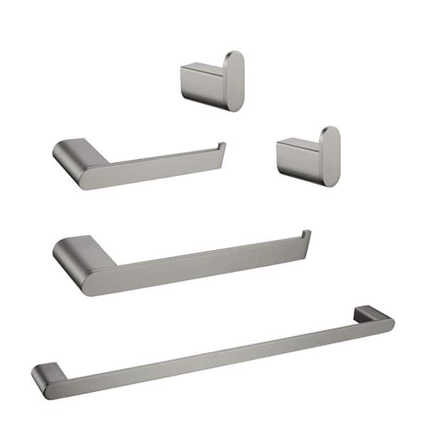 Interbath 5-Piece Bath Hardware Set with Towel Bar Toilet Paper Holder and Towel Hook in Gray