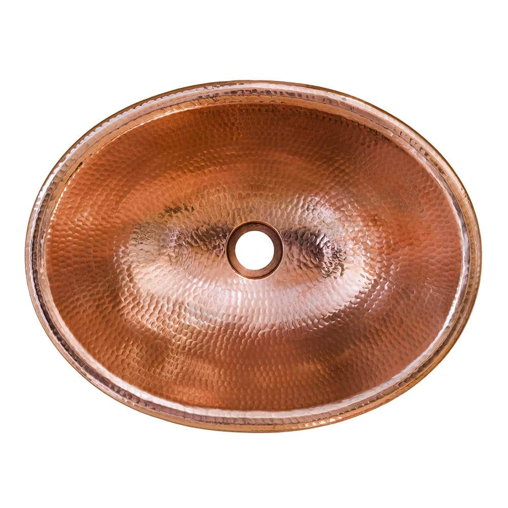 17" Oval Polished Copper Hammered Bathroom Sink