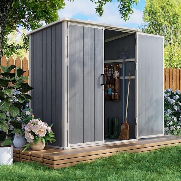 5 ft. W x 3 ft. D Gray Outdoor Storage Plastic Resin Shed with Double Door and Floor (13 sq. ft.)