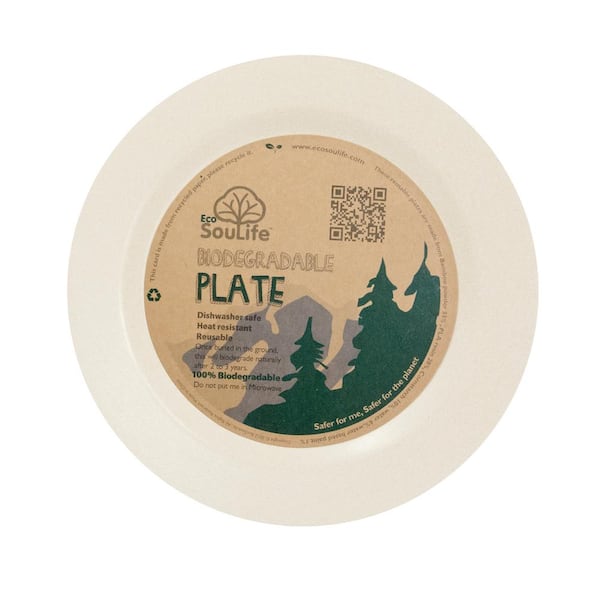 Ecosoulife Bamboo 1-Piece Sand Dinner Plate (4-Pack)