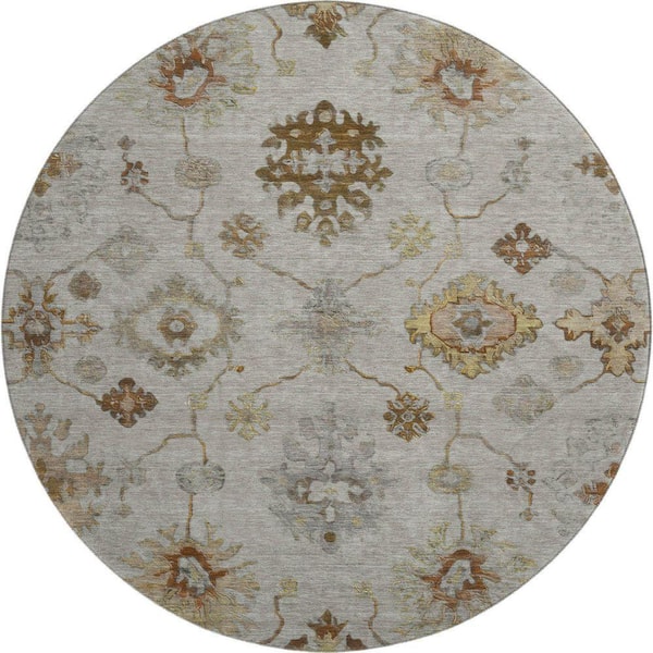 Mayfield Premium Machine Washable Abstract AMF2045 Taupe 8 ft. x 8 ft. Round Rug