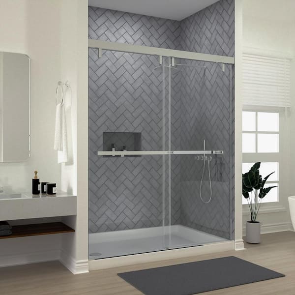 niveal Koln 60 in. W x 72 in. H Sliding Semi-Frameless Shower Door in Chrome Finish with Clear Glass