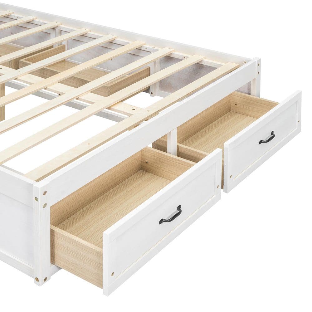 Antique White Wood Frame Queen Size Retro Platform Bed with 6 Storage Drawers - thumbnail 8